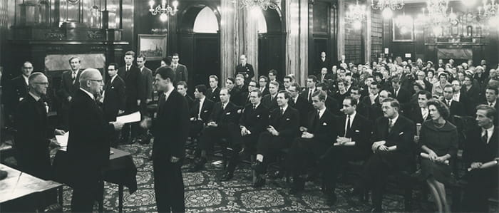 An admissions ceremony held at in the Common Room at the Law Society in November 1959. 