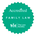 Accredited: Family Law, green badge logo | The Law Society