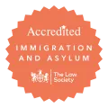 Accredited: Immigration and asylum, orange badge logo | The Law Society