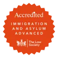 Accredited: Immigration and Asylum Advanced, dark orange badge logo | The Law Society