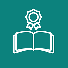Icon of open book and award rosette