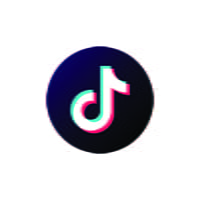 TikTok logo, white musical note on a black circle background
