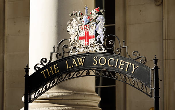 Sign over the Law Society entrance, 113 Chancery Lane, London.