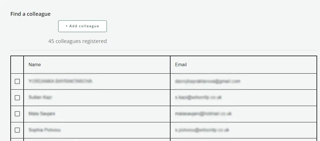 'Find a colleague' list