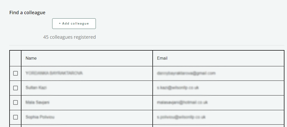 'Find a colleague' list