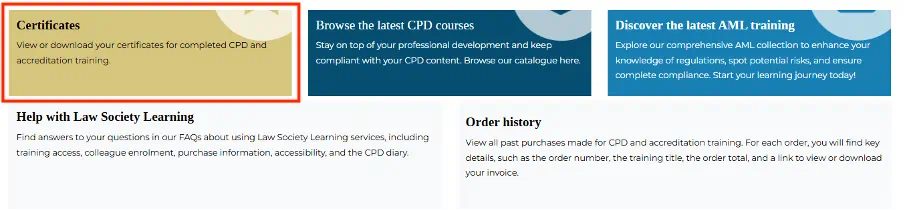 My Learning dashboard with 'certificates' link highlighted