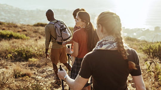 Group hiking on a mountain