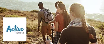 ActiveQuote logo over an image of a group hiking on a hill