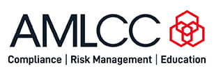 AMLCC logo: Compliance | Risk Management | Education, black text with image of three red interlocked hexagons