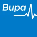 Bupa logo: a blue square with the word 'Bupa' underlined by a heart beat.