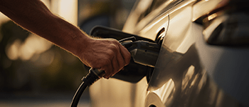 A hand filling up the gas tank of a car