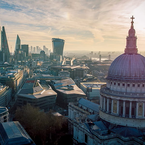 City of London skyline, with St Paul's Cathedral in the foreground.
