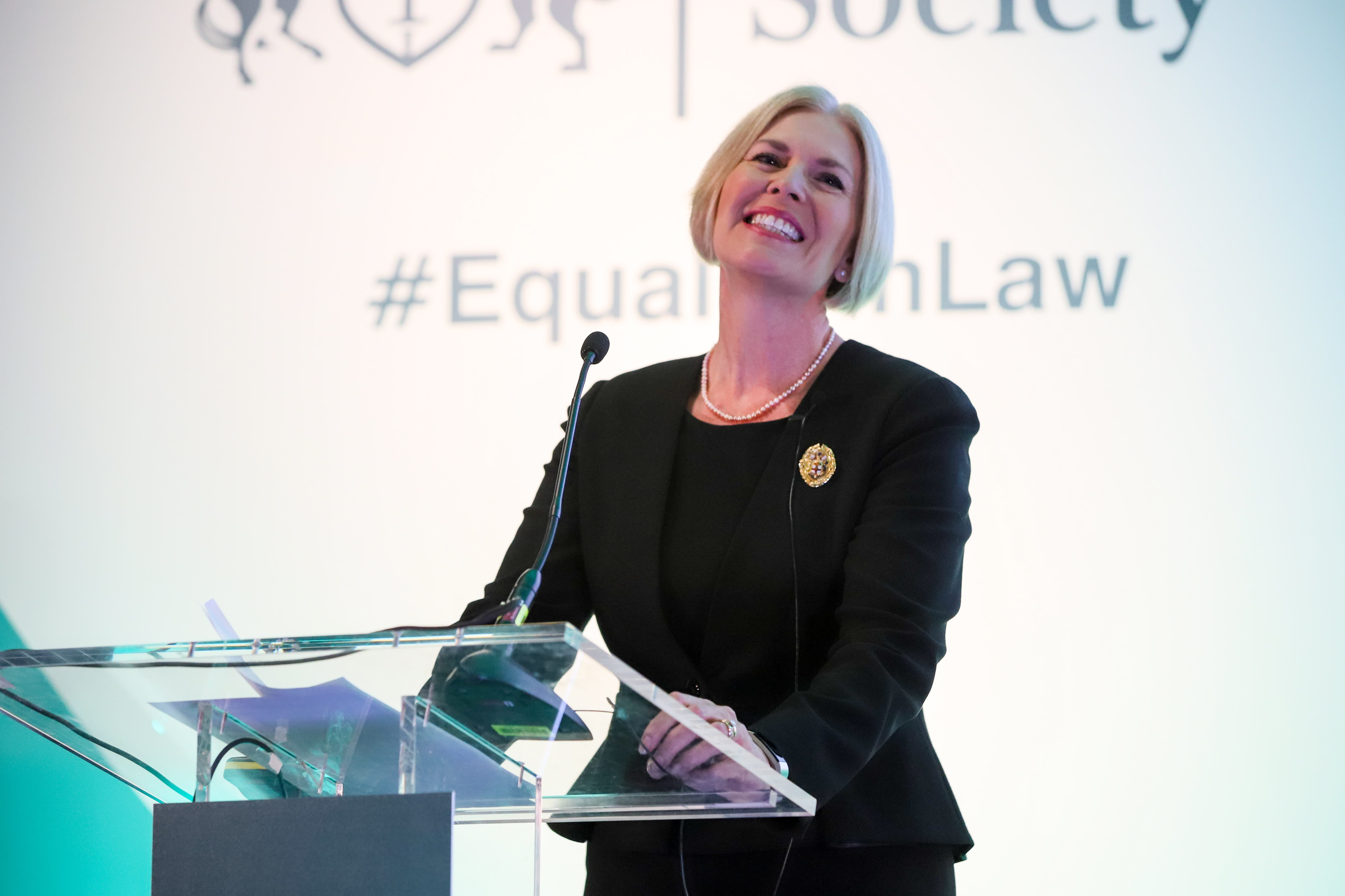 Christina Blacklaws delivering a speech.