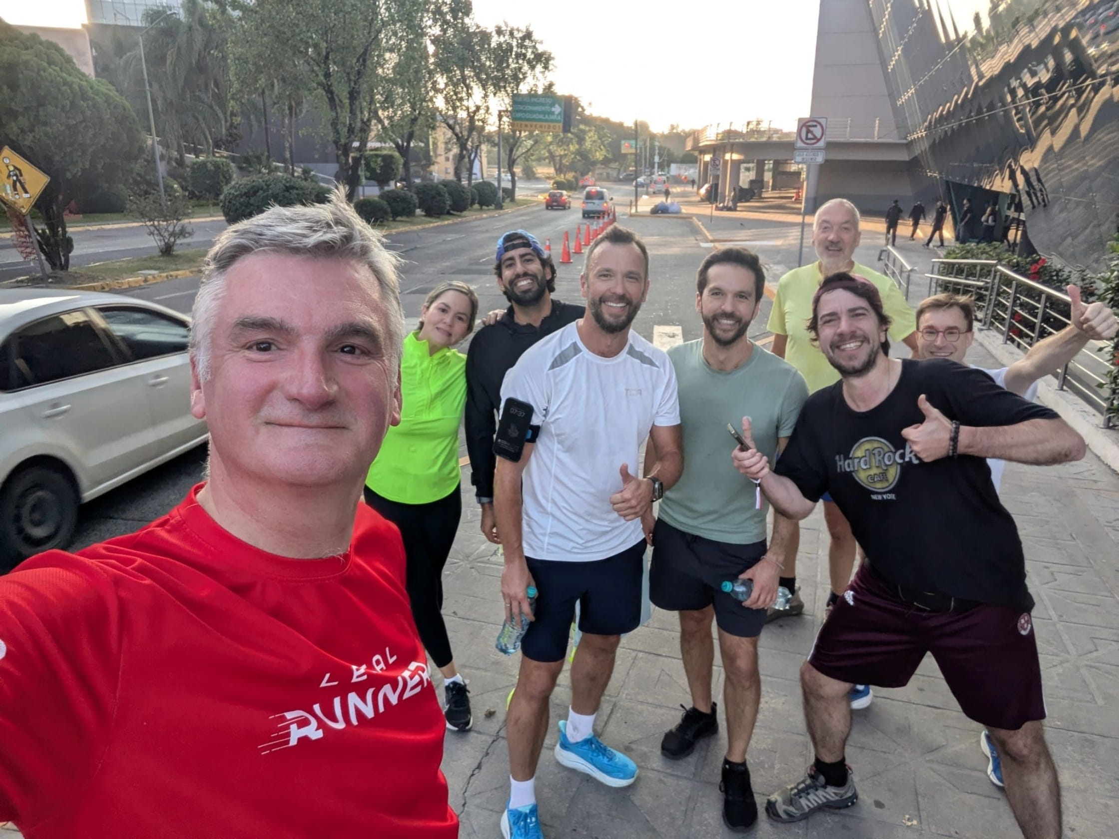 Mark Evans takes a selfie with members of the Law Society international team and legal professionals while on a run in Mexico.