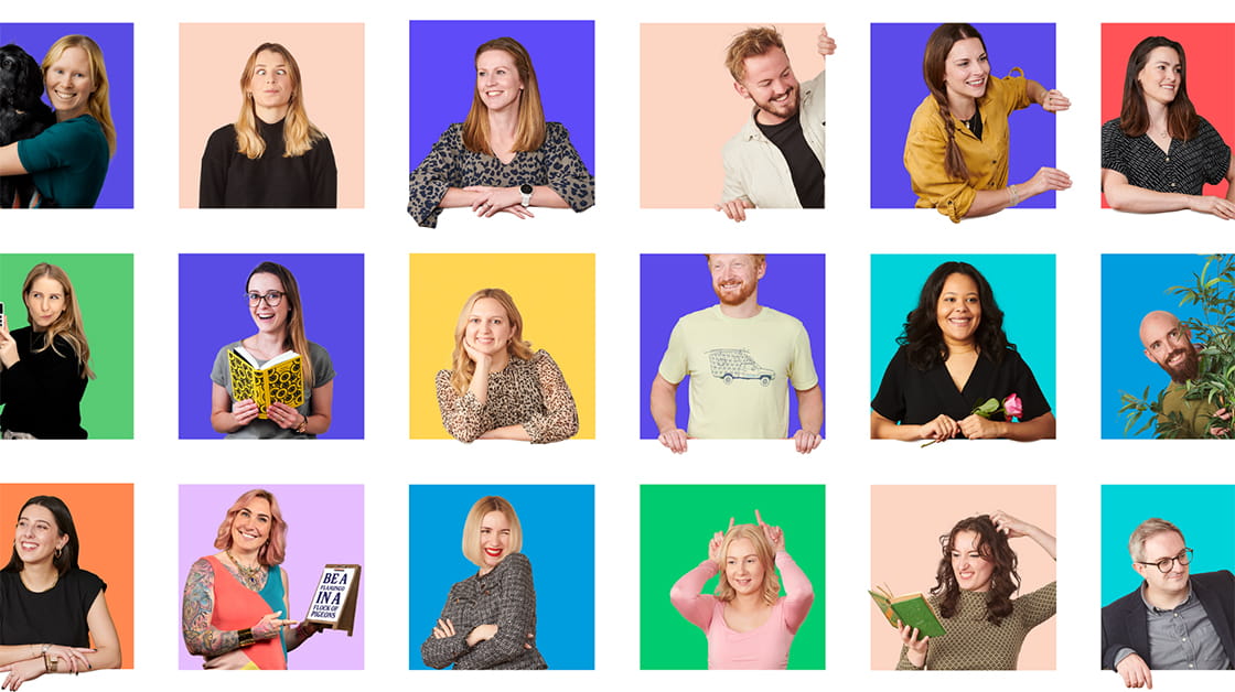 The team at Stephensons Law. Each team member is show inside a colourful box in a grid.