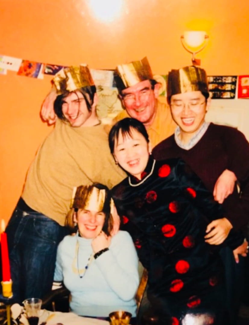 David Wan celebrating Christmas with his mentor, Victoria Younghusband, and her family
