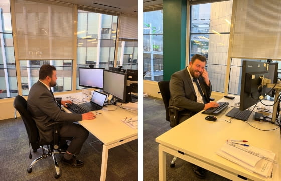 Jacob Reilly working at a desk.