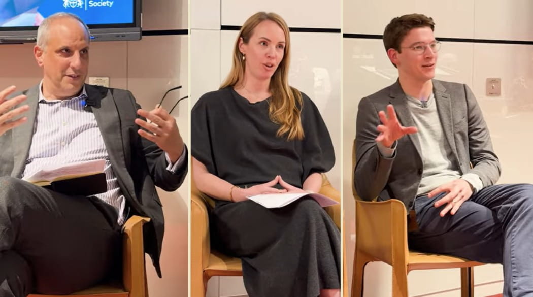 Collage of the three speakers talking at the event.