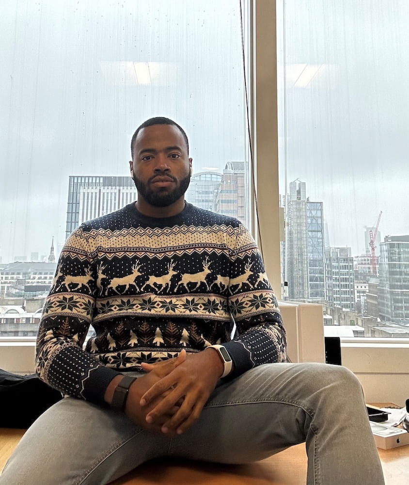 Jivaan Bennett wearing a Christmas jumper.