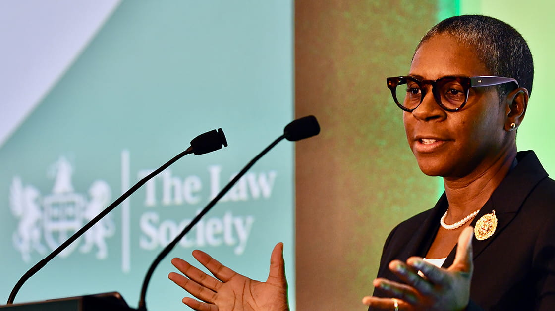 I. Stephanie Boyce speaking at her inauguration as president of the Law Society