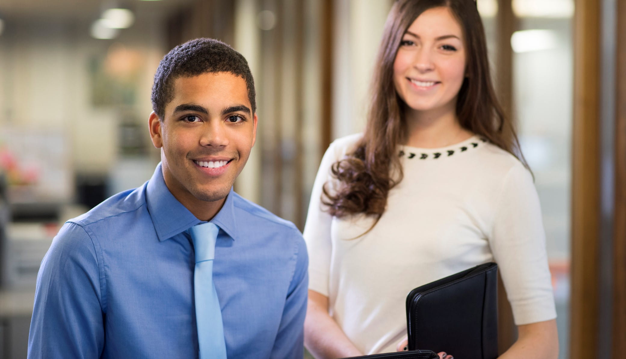 Two students looking forward